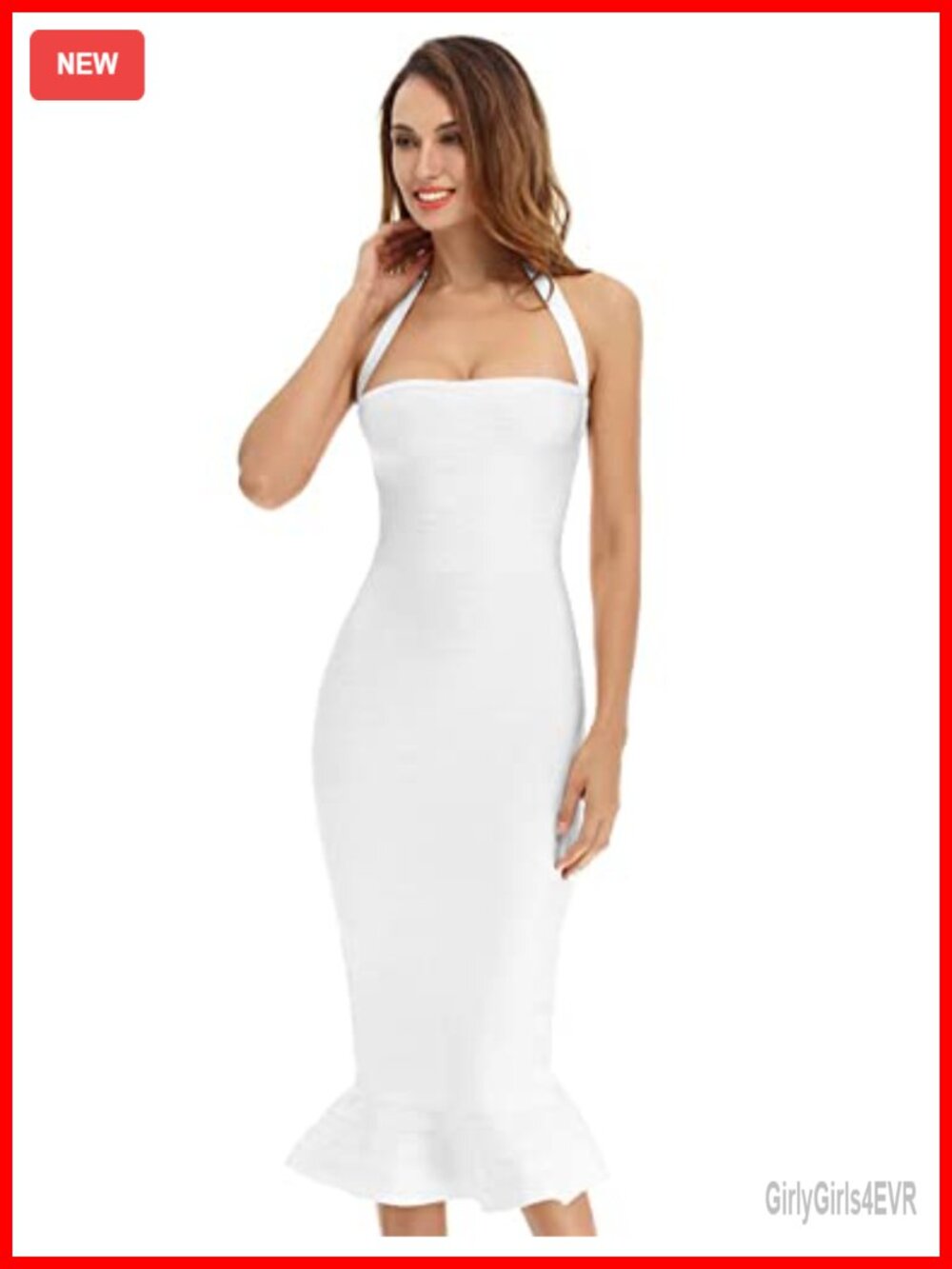 Women's Halter Fishtail Mermaid Bodycon Knee Length Cocktail Bandage Dress